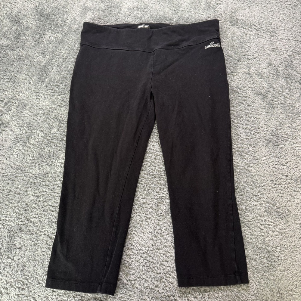 Spalding Womens Active Capri Leggings Medium Black Stretch Workout Pants